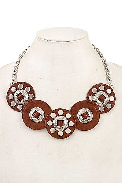 LINKED ROUND LEATHER NECKLACE SET