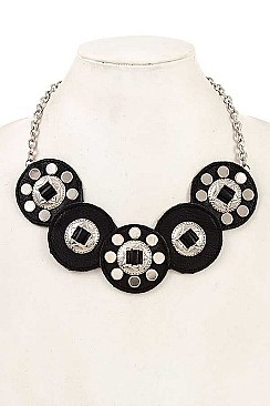 LINKED ROUND LEATHER NECKLACE SET