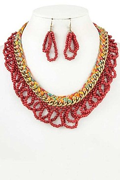 BRAIDED BEAD CHAIN BIB NECKLACE SET