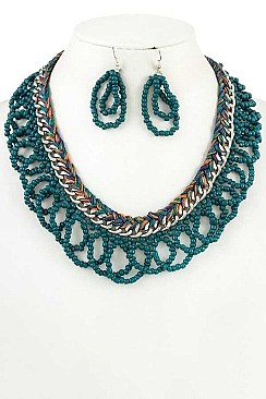 BRAIDED BEAD CHAIN BIB NECKLACE SET