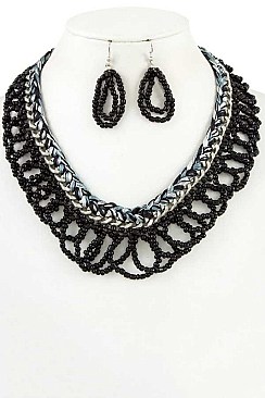 BRAIDED BEAD CHAIN BIB NECKLACE SET
