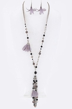 LACE FLOWER & BEADS NECKLACE SET