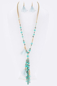 LACE FLOWER & BEADS NECKLACE SET