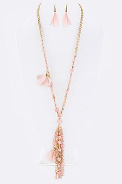 LACE FLOWER & BEADS NECKLACE SET