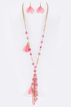 LACE FLOWER & BEADS NECKLACE SET