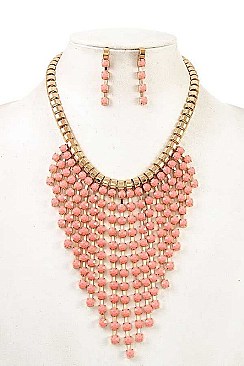 FRINGE BEADS BIB NECKLACE SET