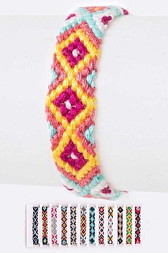 Pack of 12 Weaved Pattern String Bracelet Set