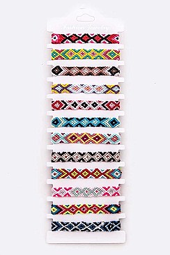Pack of 12 Weaved Pattern String Bracelet Set