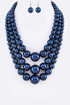 Layer Mix Pearl Statement Necklace Set