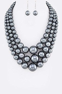 Layer Mix Pearl Statement Necklace Set