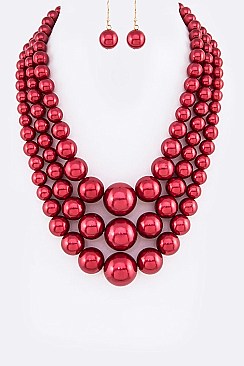 Layer Mix Pearl Statement Necklace Set