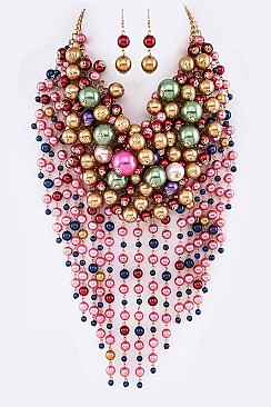 Mix Pearl Layer Head Turner Statement Necklace Set