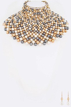 PEARL COLLAR STATEMENT NECKLACE SET