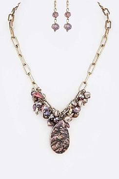 Genuine Stone Pendant and Beads Necklace Set