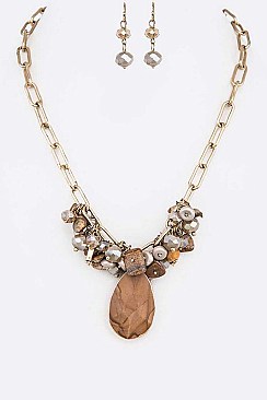 Genuine Stone Pendant and Beads Necklace Set