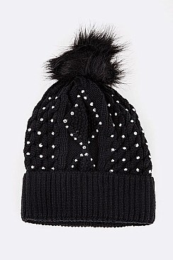 Pack of 12 pieces Crystal Fleece Lined Fur Pom Beanie LA-XPA41151