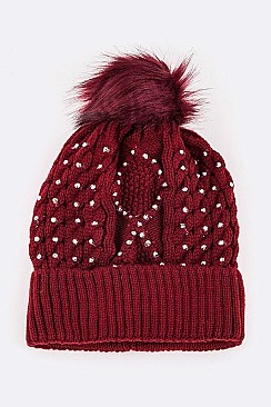 Pack of 12 pieces Crystal Fleece Lined Fur Pom Beanie LA-XPA41151
