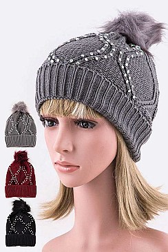 Pack of 12Pcs Assorted Raised Knit Stone Beanie