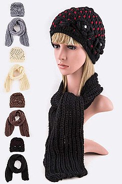 Pack of 12Pcs Diamond Knit Beanie & Scarf Set