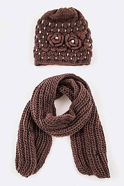 Pack of 12Pcs Diamond Knit Beanie & Scarf Set