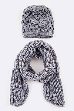 Pack of 12Pcs Diamond Knit Beanie & Scarf Set