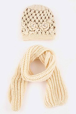 Pack of 12Pcs Diamond Knit Beanie & Scarf Set