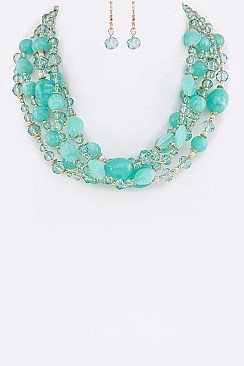 LAYERED MIX BEADS STATEMENT NECKLACE SET