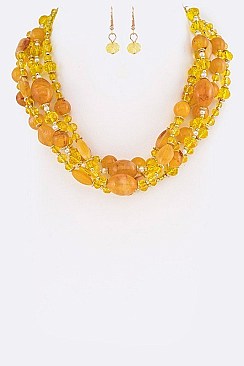 LAYERED MIX BEADS STATEMENT NECKLACE SET