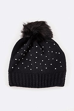 Chic Glitz Wool Blend PomPom Beanie LA-7068