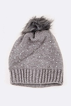 Chic Glitz Wool Blend PomPom Beanie LA-7068