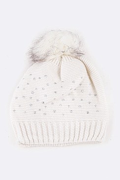 Chic Glitz Wool Blend PomPom Beanie LA-7068