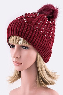 Pack of 12 pieces Crystal Fleece Lined Fur Pom Beanie LA-XPA41151