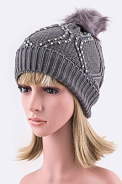 Pack of 12Pcs Assorted Raised Knit Stone Beanie
