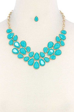 POSH TEARDROP GEMS STATEMENT NECKLACE JY-DN2694