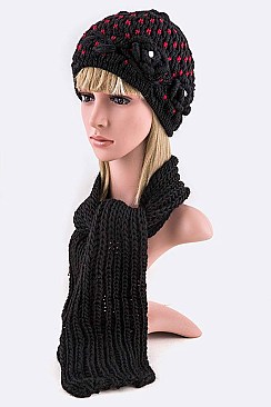 Pack of 12Pcs Diamond Knit Beanie & Scarf Set