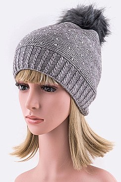 Chic Glitz Wool Blend PomPom Beanie LA-7068
