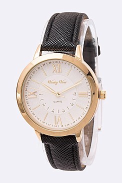 Stylish Roman Number Dial Leather Band Fashion Watch LA-8854