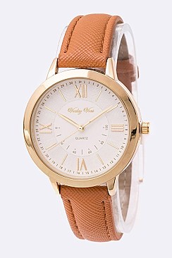 Stylish Roman Number Dial Leather Band Fashion Watch LA-8854