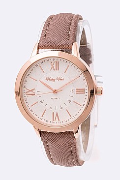 Stylish Roman Number Dial Leather Band Fashion Watch LA-8854
