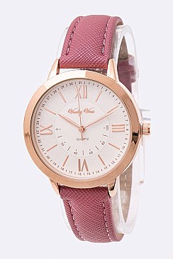 Stylish Roman Number Dial Leather Band Fashion Watch LA-8854