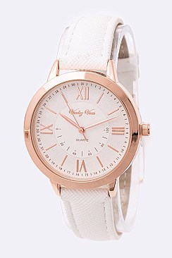 Stylish Roman Number Dial Leather Band Fashion Watch LA-8854