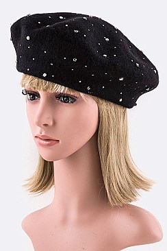 Fashion Wool Beret With Crystal Studs Accent LA-7059