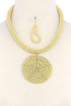 STYLISH BEADED CIRCLE PENDANT FASHION NECKLACE JY-QNE-10608