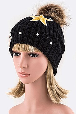 Mix Patches Iconic Fur Pom Beanie LA-MM6042