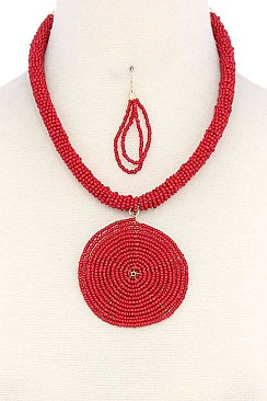 STYLISH BEADED CIRCLE PENDANT FASHION NECKLACE JY-QNE-10608