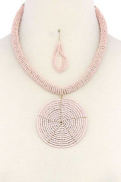 STYLISH BEADED CIRCLE PENDANT FASHION NECKLACE JY-QNE-10608