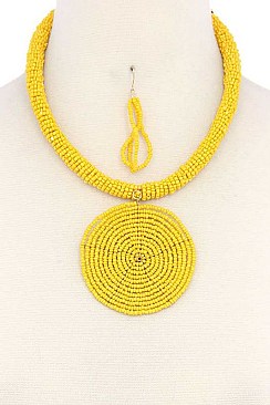 STYLISH BEADED CIRCLE PENDANT FASHION NECKLACE JY-QNE-10608