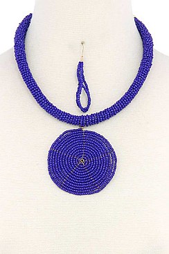 STYLISH BEADED CIRCLE PENDANT FASHION NECKLACE JY-QNE-10608