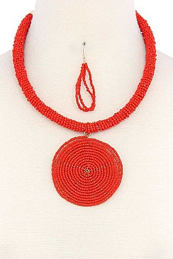 STYLISH BEADED CIRCLE PENDANT FASHION NECKLACE JY-QNE-10608