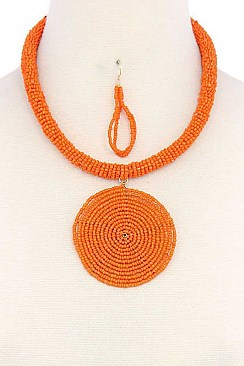 STYLISH BEADED CIRCLE PENDANT FASHION NECKLACE JY-QNE-10608